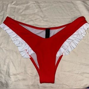 STARK SWIM Red Ribbed Ruffle Bikini Bottoms 🌵